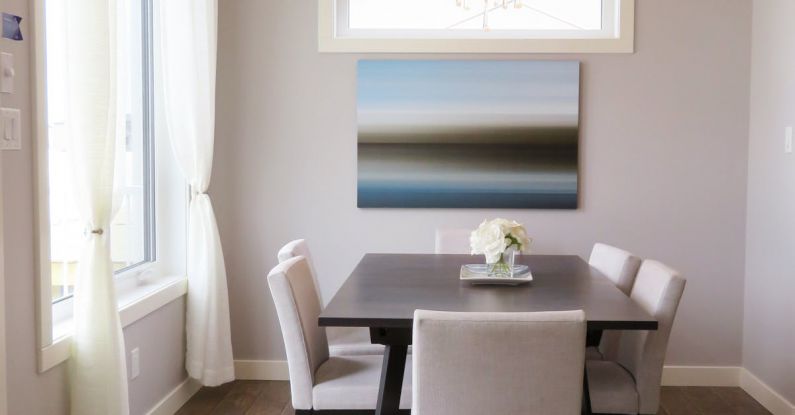 Dining Room - Brown Wooden Dining Table With Beige Pendant Lamp